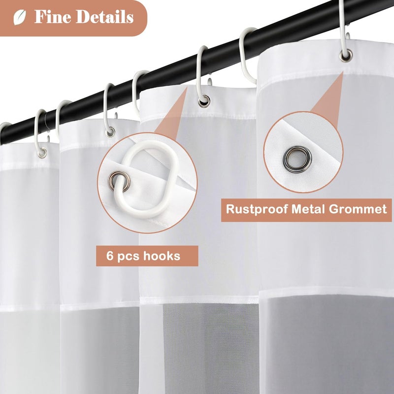 UFRIDAY Small Size 36x72 Inch Shower Curtain with Thin Mesh, Durable Fabric Bathroom Curtain with Hooks, Water Repellent,White - Image 3